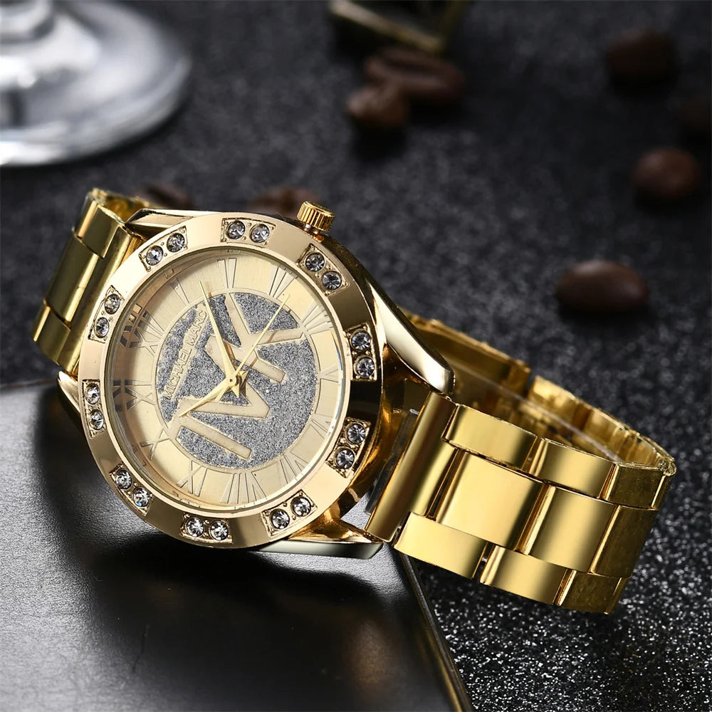 Luxury Women's Watch Fashion Diamonds TVK Quartz Watch Business Stainless Steel Gold Ladies Clock Gift Wristwatch