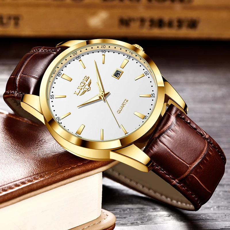 Mens Fashion Brown Leather Watch Men Military Sports Men's Quartz Wristwatches Casual Waterproof Chronograph