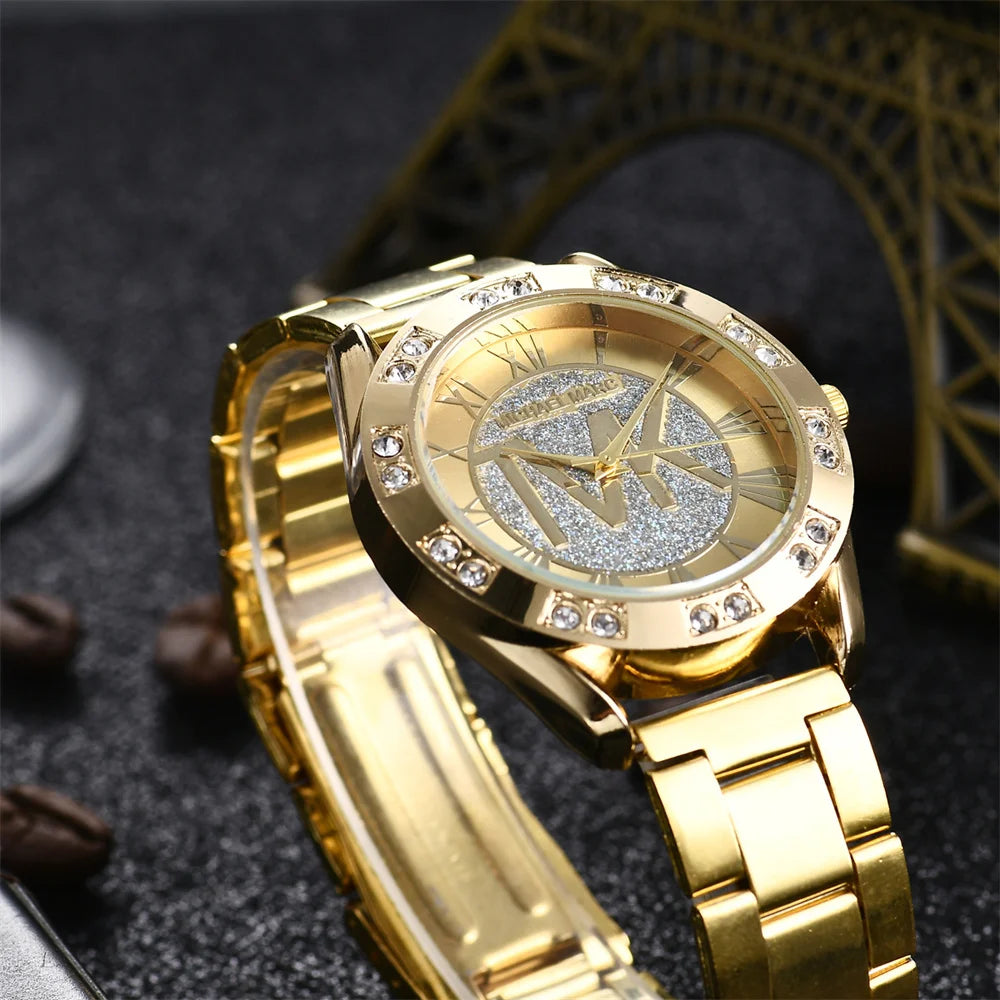 Luxury Women's Watch Fashion Diamonds TVK Quartz Watch Business Stainless Steel Gold Ladies Clock Gift Wristwatch