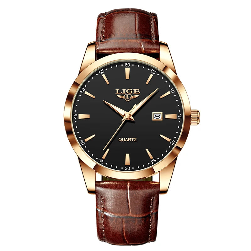 Mens Fashion Brown Leather Watch Men Military Sports Men's Quartz Wristwatches Casual Waterproof Chronograph
