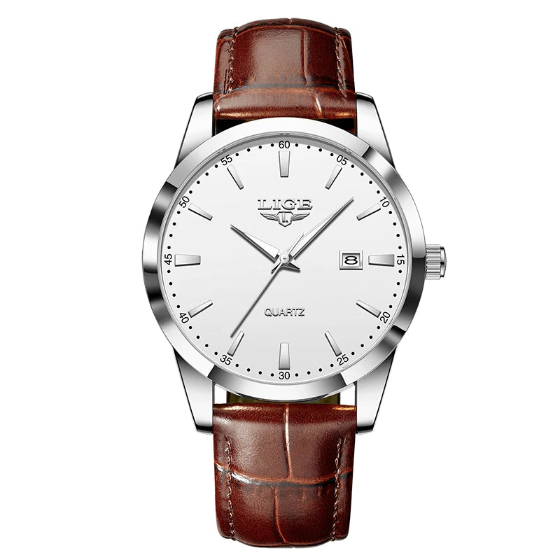 Mens Fashion Brown Leather Watch Men Military Sports Men's Quartz Wristwatches Casual Waterproof Chronograph
