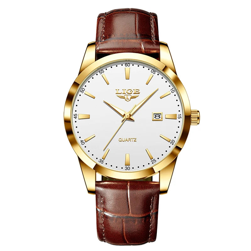 Mens Fashion Brown Leather Watch Men Military Sports Men's Quartz Wristwatches Casual Waterproof Chronograph