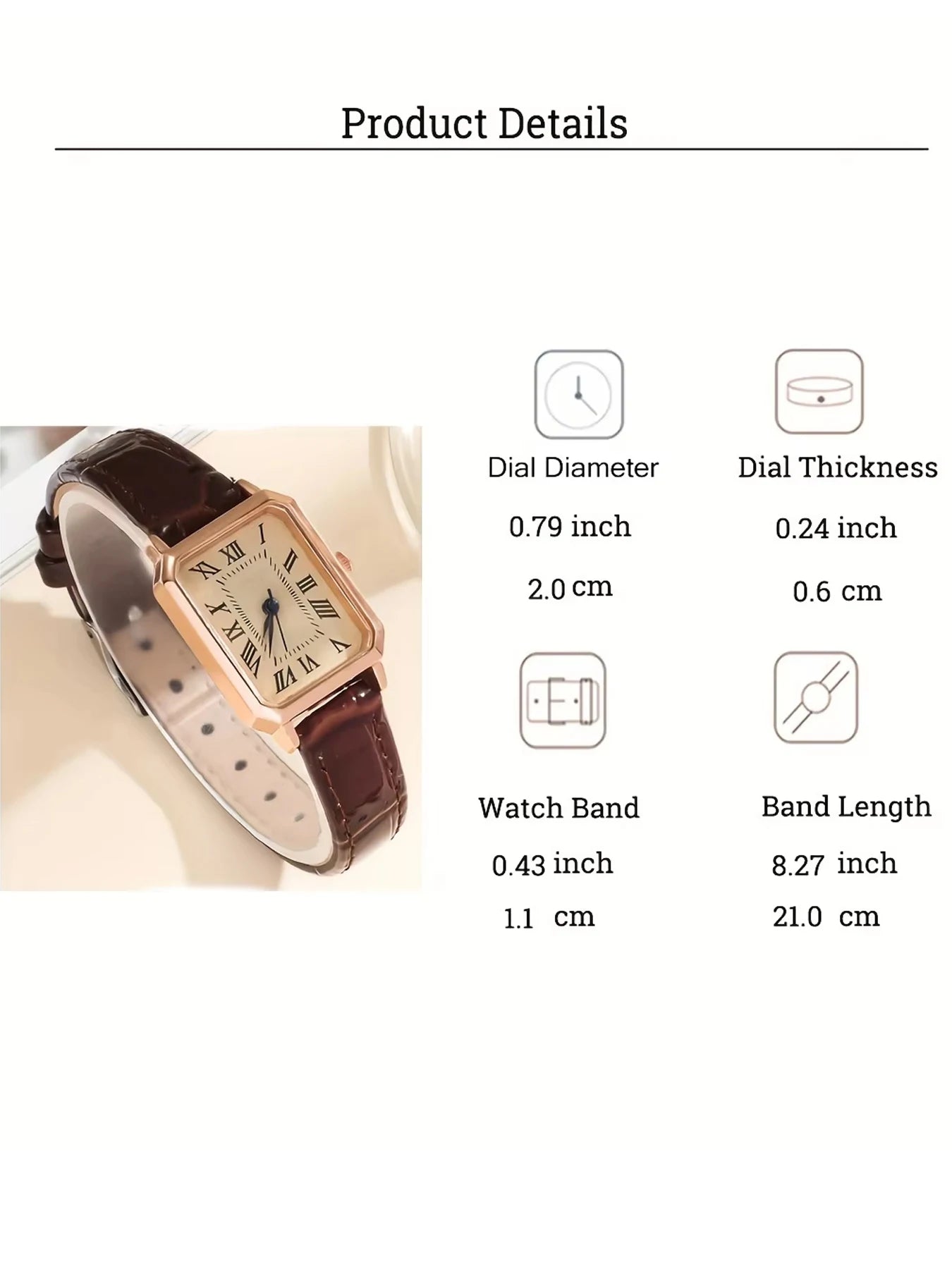 Woman's Casual Rectangle Pointer Quartz Watch Rome Fashion Analog Retro PU Leather Wrist Watch