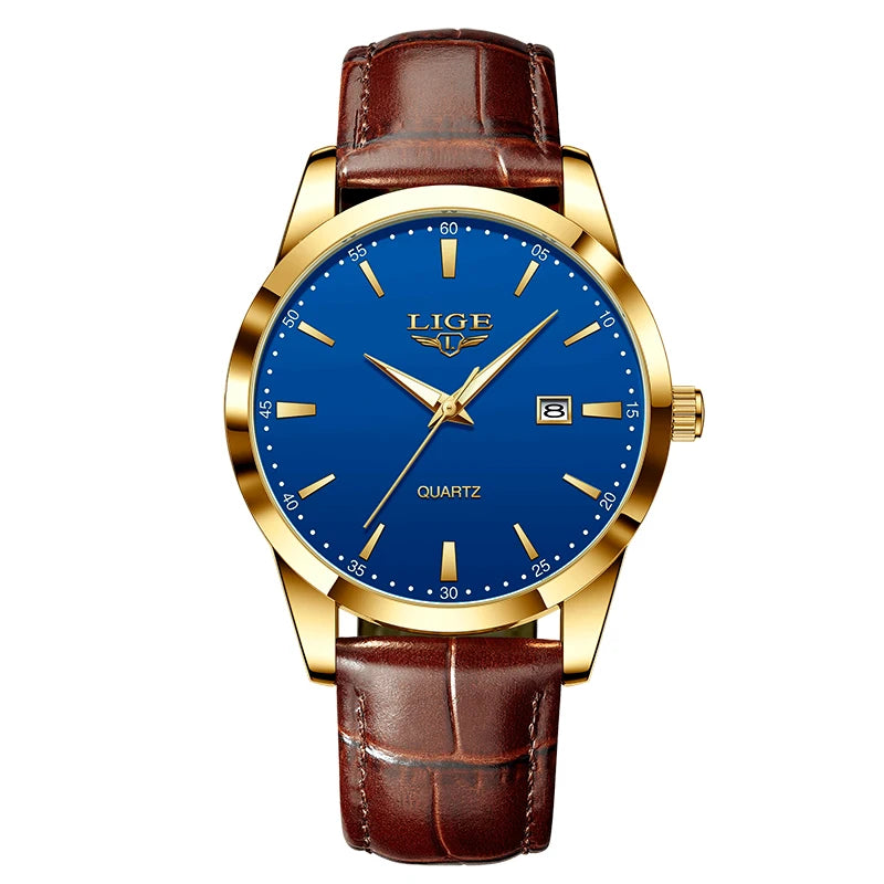 Mens Fashion Brown Leather Watch Men Military Sports Men's Quartz Wristwatches Casual Waterproof Chronograph
