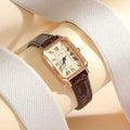 Woman's Casual Rectangle Pointer Quartz Watch Rome Fashion Analog Retro PU Leather Wrist Watch